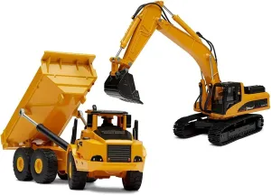 Top Race Construction Toys Set - Metal Excavator Toy, Dump Truck for Kids - Realistic Toy Trucks with Moving Parts for Indoor, Outdoor Play - Durable Construction Vehicles for Boys and Girls