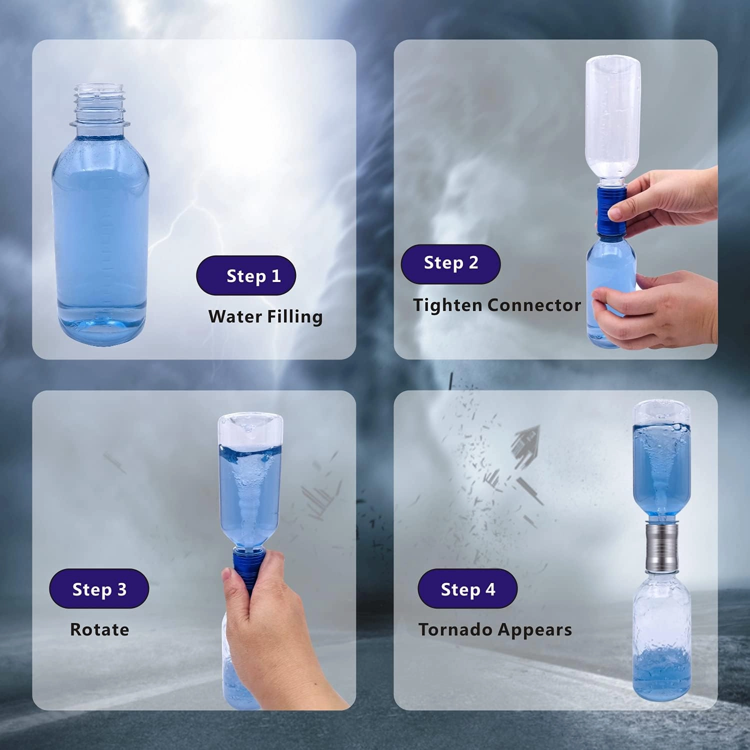 Tornado Maker, Weather Toys, Ultra-Light Aluminum Connecting Tube, Including 2 Empty Bottles, Watertight Tornado Toy, Suitable for Kids' Science Experiments (Silvery)