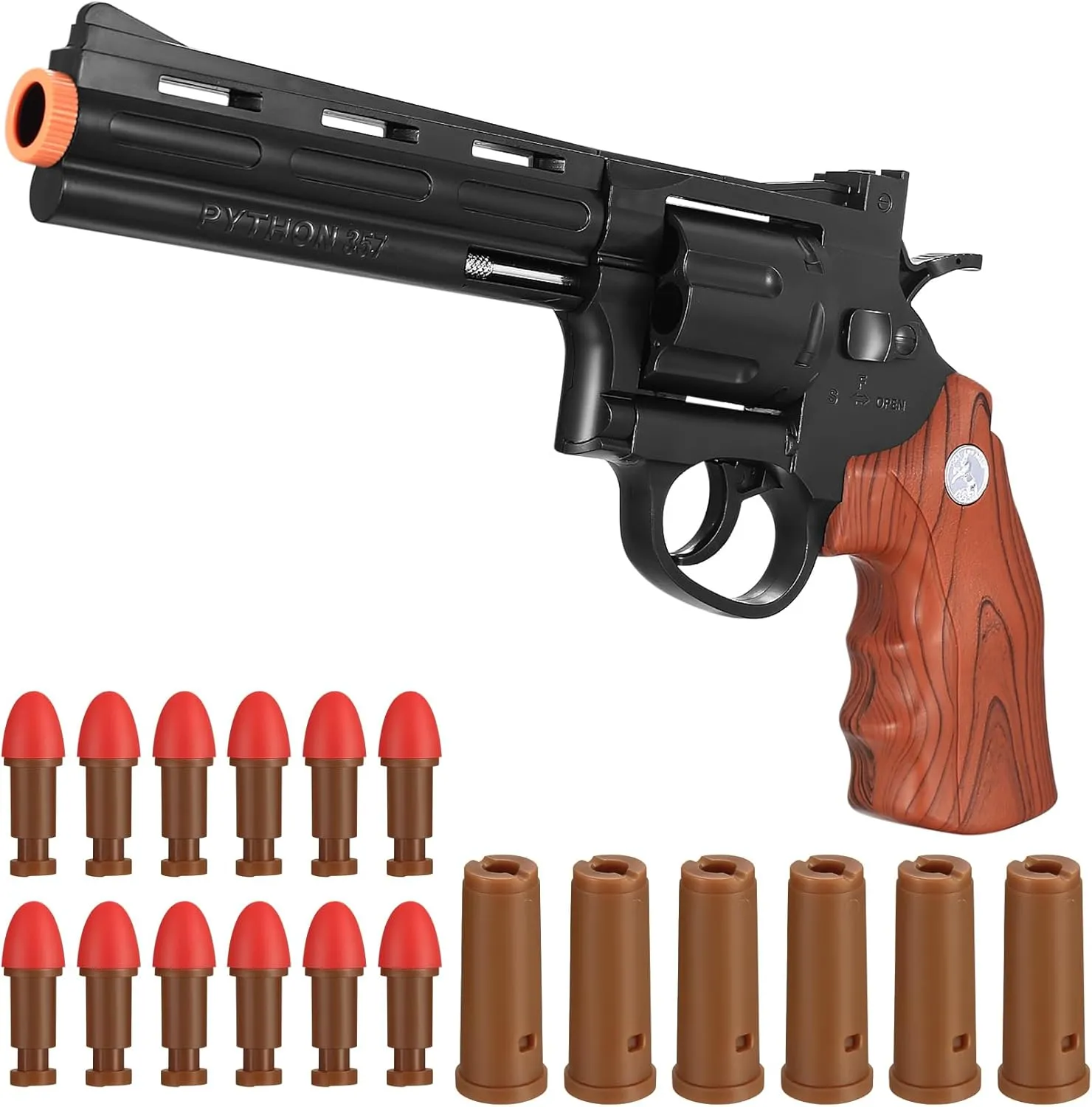 Toy Guns with 12 Soft Bullets, Toy Pistol Cap Gun, Foam Dart Blaster with 6 Shell Ejecting, Soft Foam Blasters, Gifts for Boys Kids Girls Ages 6 7 8 9 10 11 12 (Brown)