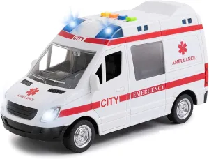 Toy To Enjoy Ambulance Toy Car with Light & Siren Sound Effects - Friction Powered Wheels & LED Lights - Medical Transport Emergency Vehicle, Heavy Duty Plastic Rescue Vehicle Toy for Kids & Children