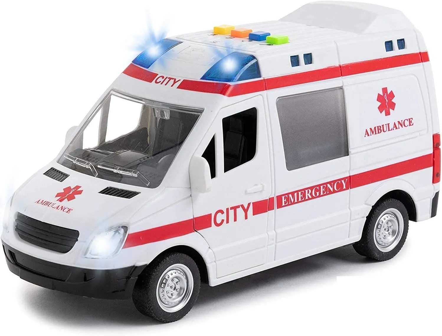 Toy To Enjoy Ambulance Toy Car with Light & Siren Sound Effects - Friction Powered Wheels & LED Lights - Medical Transport Emergency Vehicle, Heavy Duty Plastic Rescue Vehicle Toy for Kids & Children