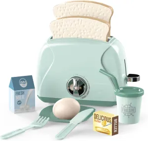 Toy Toaster,Play Toaster with Pop Up Toast,Play Pretend Toaster Toy for Kids Kitchen,Kids Play Kitchen Toys Accessories Set for Girl and Boy (Blue)