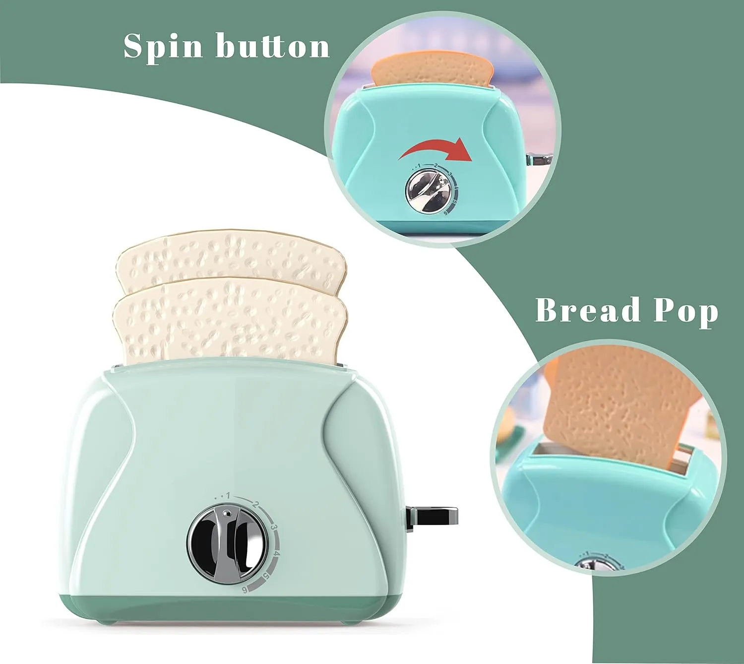 Toy Toaster,Play Toaster with Pop Up Toast,Play Pretend Toaster Toy for Kids Kitchen,Kids Play Kitchen Toys Accessories Set for Girl and Boy (Blue)