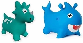 Toy Bundle Includes (1) Dinosaur Bounce & Ride-on Inflatable Hopper Toddler Toy with Pump and (1) Donkey Bounce & Ride-on Inflatable Hopper Toddler Toy with Pump