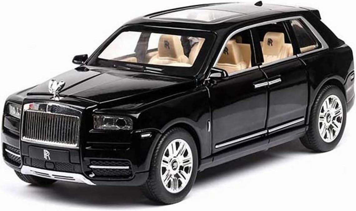 Toy car Model 1/24 for Rolls Royce Cullinan SUV Car Model Alloy Die Cast Toy Sound Light Toys Vehicle (Color : Black)