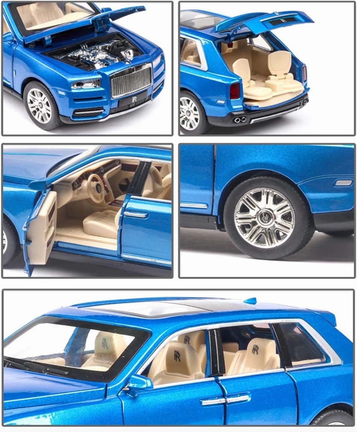 Toy car Model 1/24 for Rolls Royce Cullinan SUV Car Model Alloy Die Cast Toy Sound Light Toys Vehicle (Color : Black)
