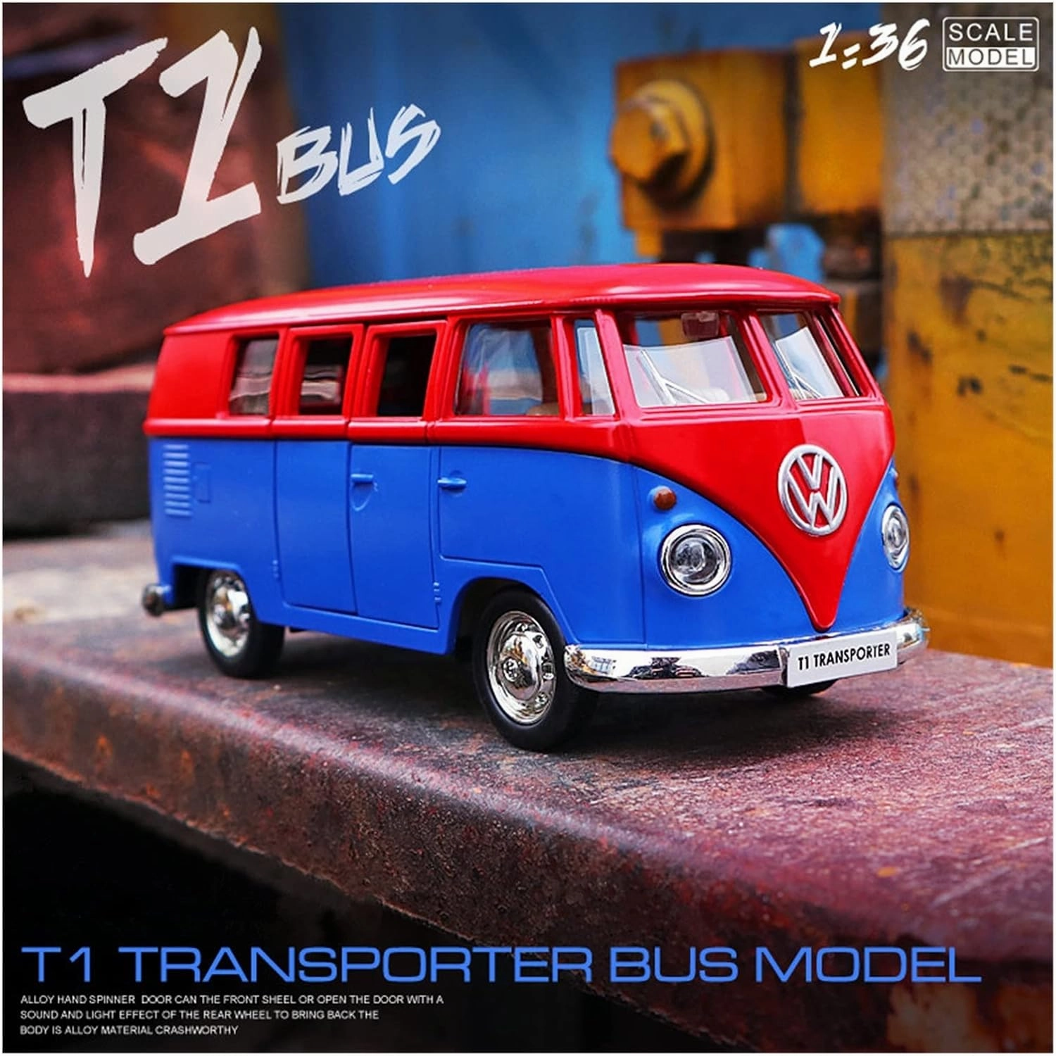 Toy car Model 1/36 for Volkswagens T1 Alloy Bus Car Model Diecast Toy High Simulation Collection Toys Gift (Color : G7)