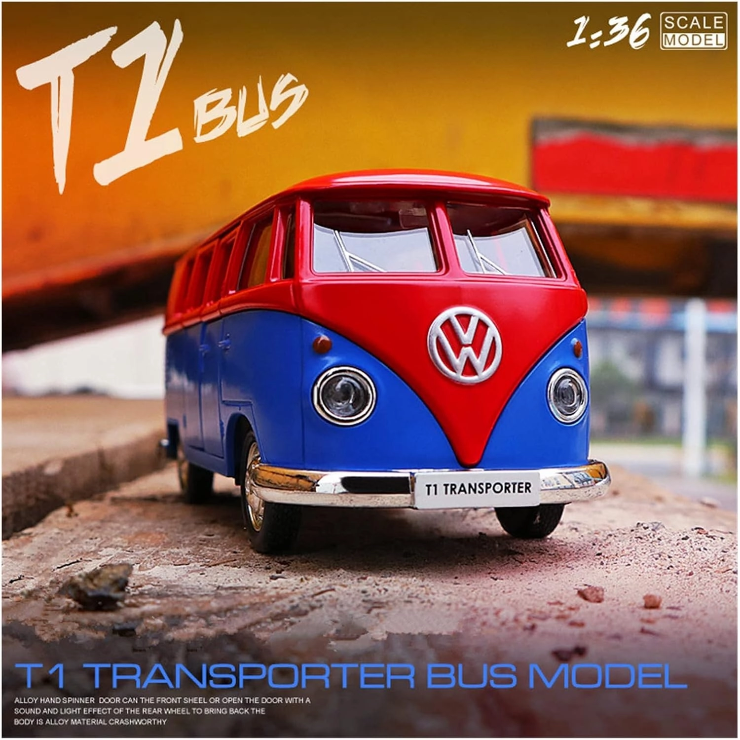 Toy car Model 1/36 for Volkswagens T1 Alloy Bus Car Model Diecast Toy High Simulation Collection Toys Gift (Color : G7)