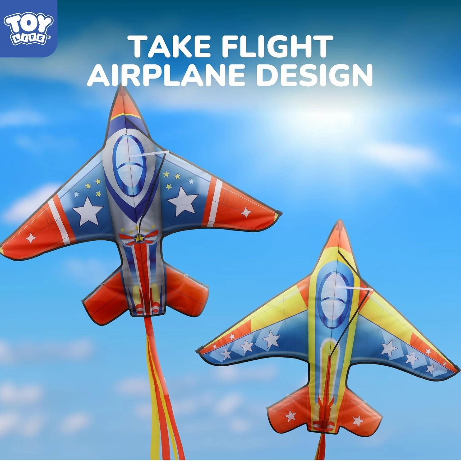 TOY Life Kites for Kids Ages 4-8, Plane Kite, Easy to Fly Large Fighter Jet Kite for Outdoor Fun, Durable Ripstop Fabric with 300ft String