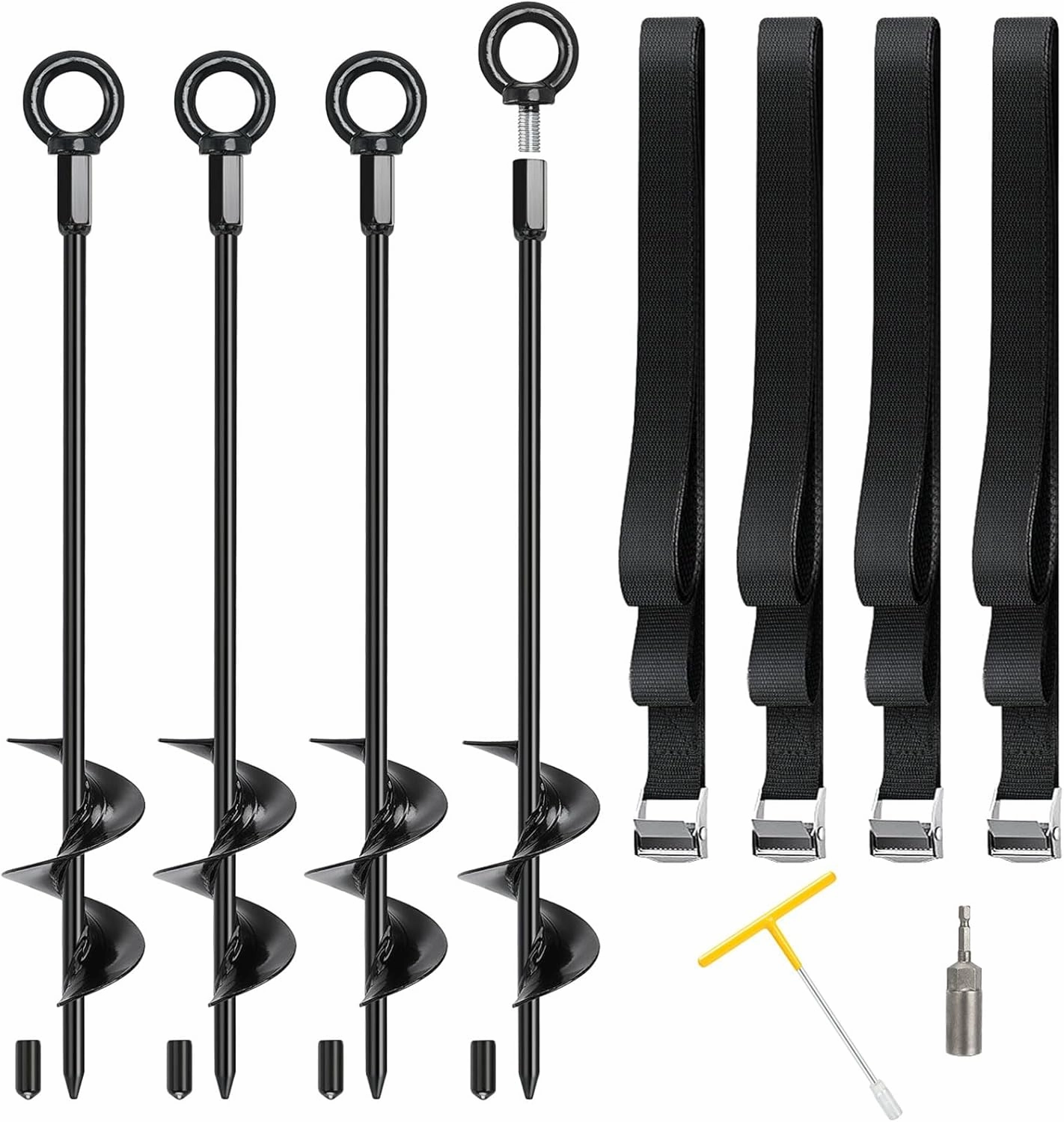 Trampoline Stakes, 4/6/818" Trampoline Anchors High Wind Heavy Duty Kit, Ground Anchors Screw in, Earth Anchor with Adjustable Tie-Down Straps for RV Awning Swing Set Canopy Tent Dog Tie Outs Stakes