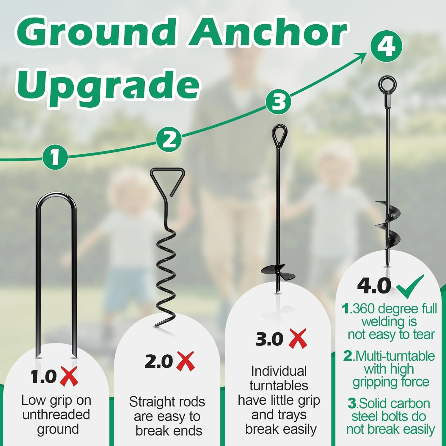 Trampoline Stakes, 4/6/818" Trampoline Anchors High Wind Heavy Duty Kit, Ground Anchors Screw in, Earth Anchor with Adjustable Tie-Down Straps for RV Awning Swing Set Canopy Tent Dog Tie Outs Stakes