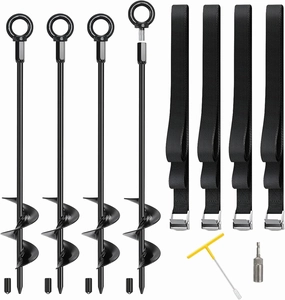 Trampoline Stakes, 4/6/818" Trampoline Anchors High Wind Heavy Duty Kit, Ground Anchors Screw in, Earth Anchor with Adjustable Tie-Down Straps for RV Awning Swing Set Canopy Tent Dog Tie Outs Stakes