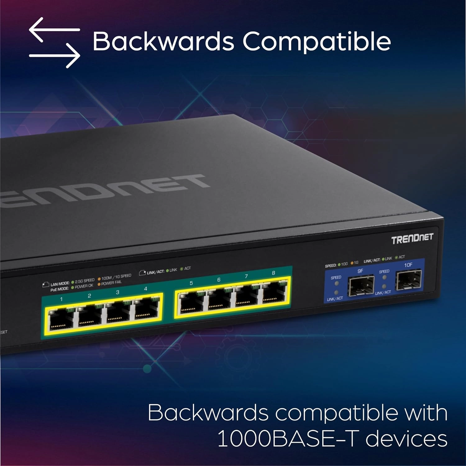 TRENDnet 10-Port Multi-Gig Web Smart PoE  Switch, 8 x 2.5GBASE-T PoE  Ports, 2 x 10G SFP  Slots, Metal Housing, Managed Network Ethernet Switch, Lifetime Protection, Black, TPE-3102WS