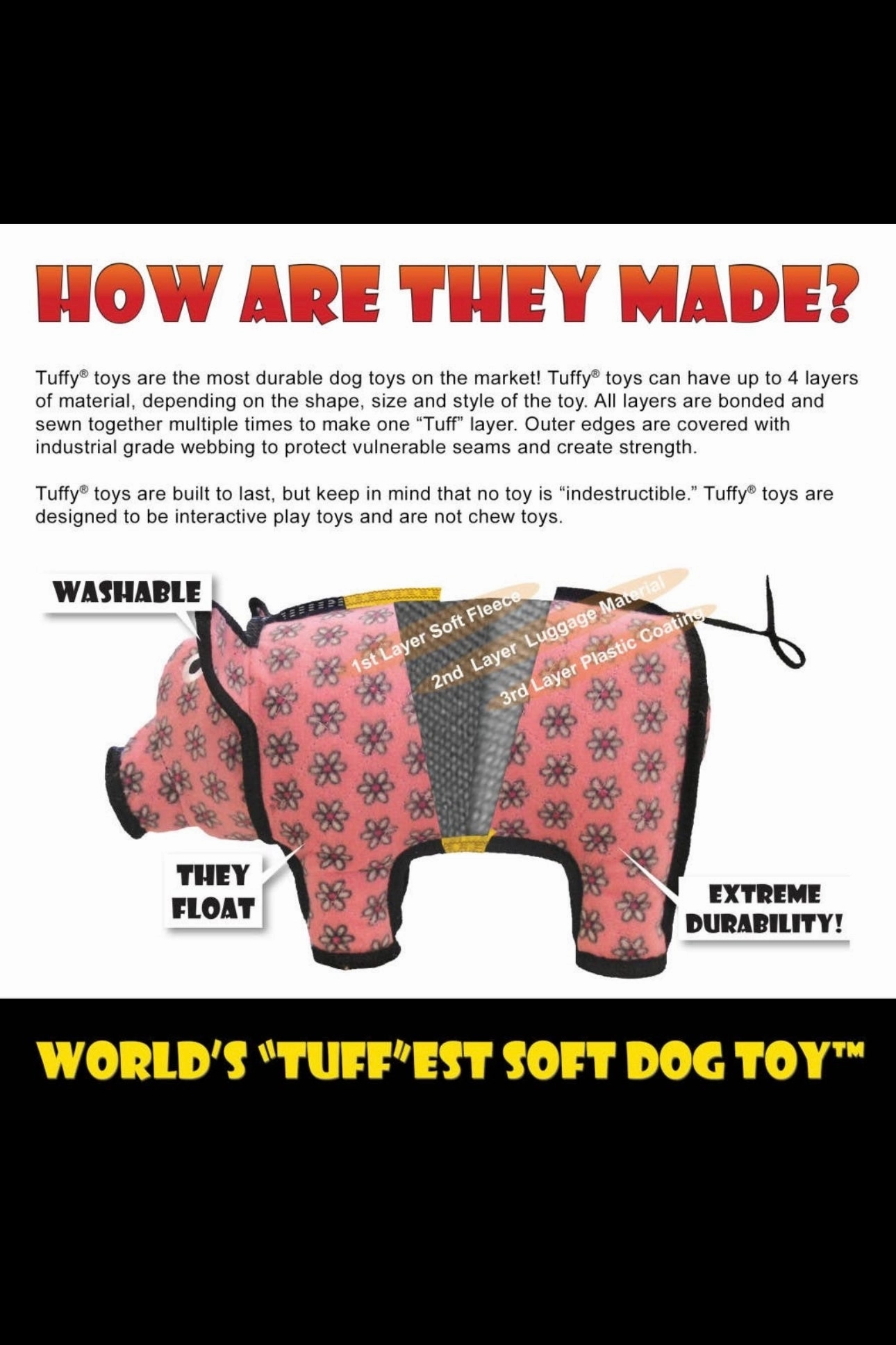 Tuffy DuraForce Butterfly - Durable, Squeaky Dog Toy