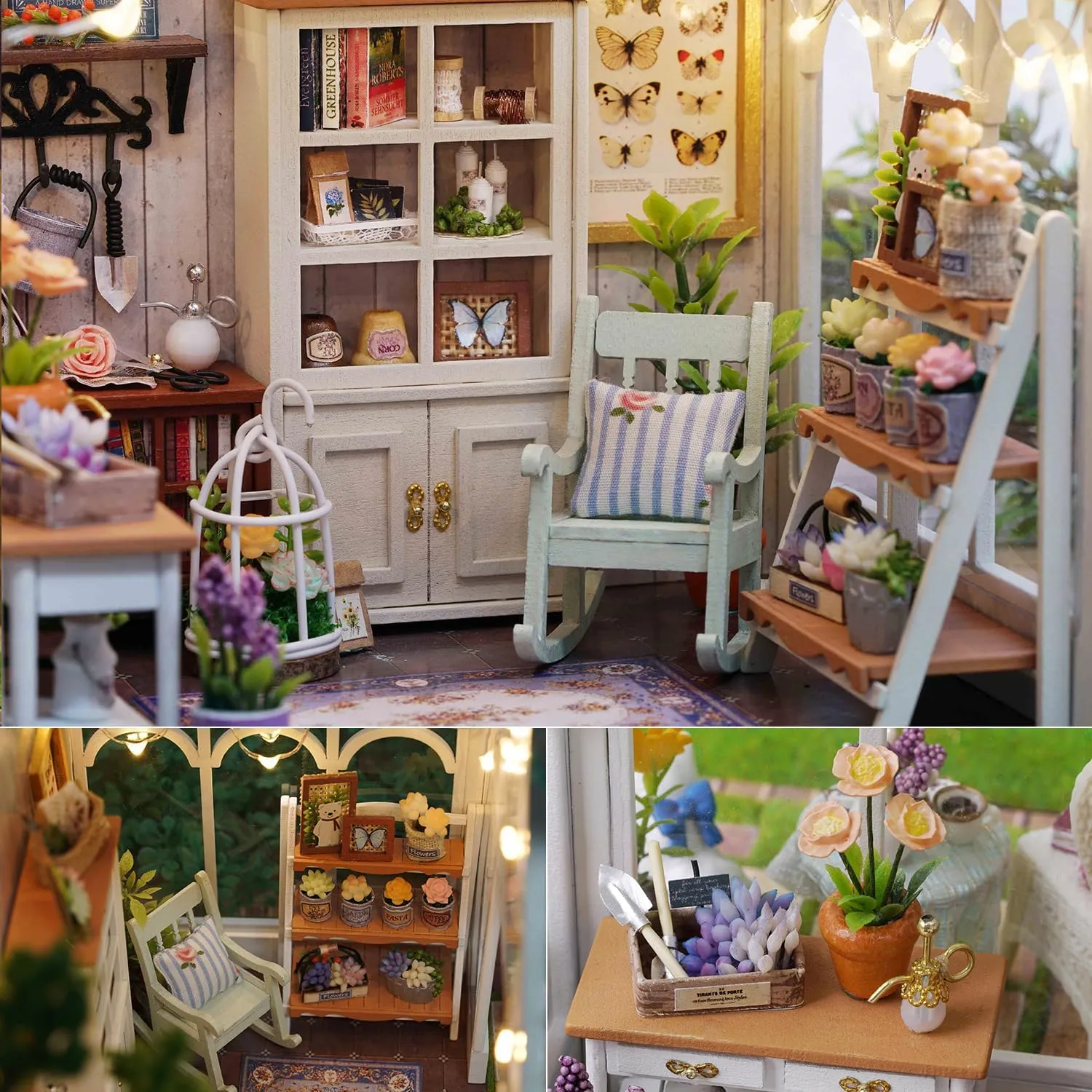 TuKIIE DIY Miniature Dollhouse Kit with Furniture, 1:24 Scale Creative Room Wooden Doll House Plus Dust Proof & Music Movement for Kids Teens Adults(Sunshine Greenhouse)