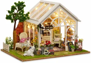 TuKIIE DIY Miniature Dollhouse Kit with Furniture, 1:24 Scale Creative Room Wooden Doll House Plus Dust Proof & Music Movement for Kids Teens Adults(Sunshine Greenhouse)