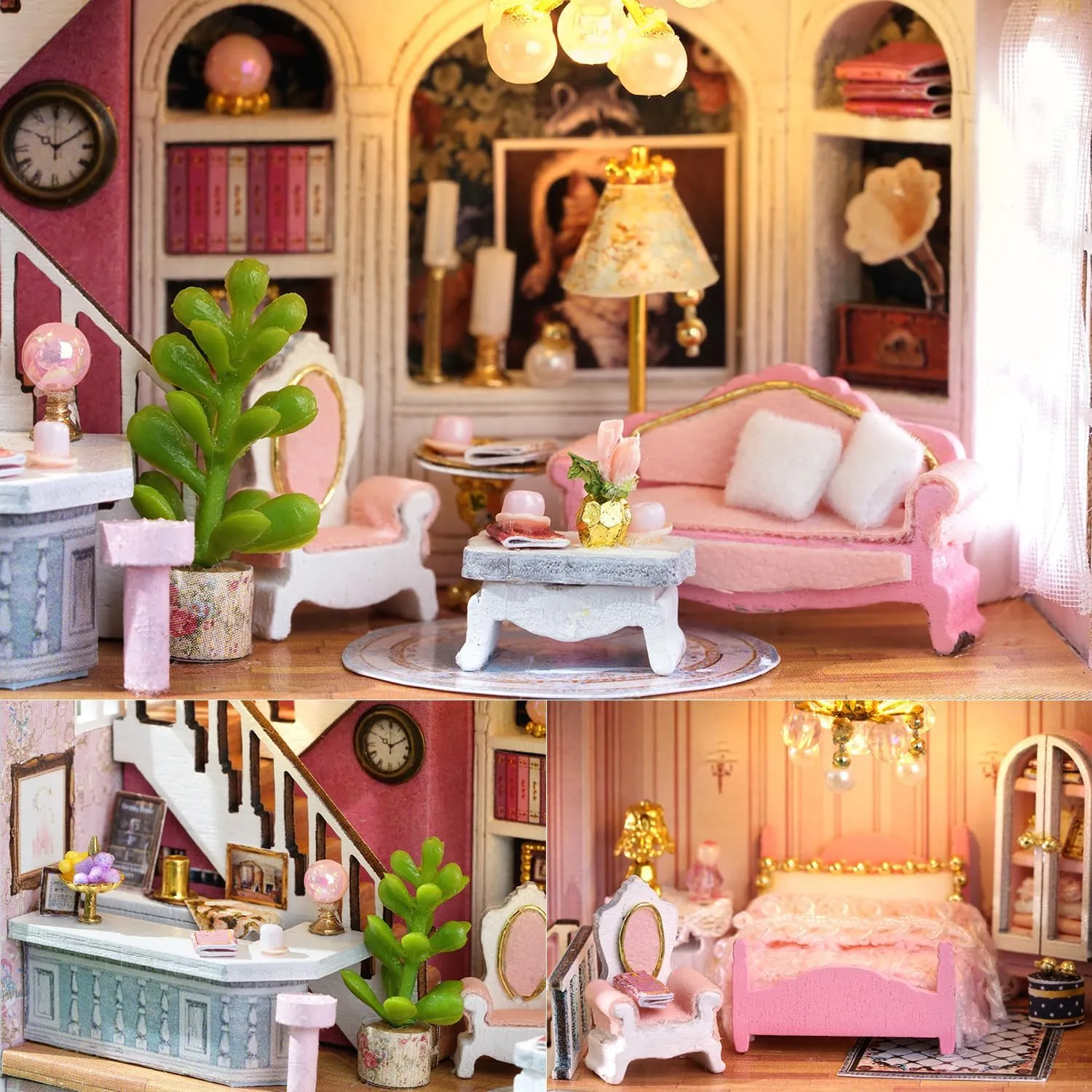 TuKIIE DIY Miniature Dollhouse Kit with Furniture, 1:32 Scale Creative Room Opened & Closed Mini Wooden Doll House for Kids Teens Adults(Romantic Castle)