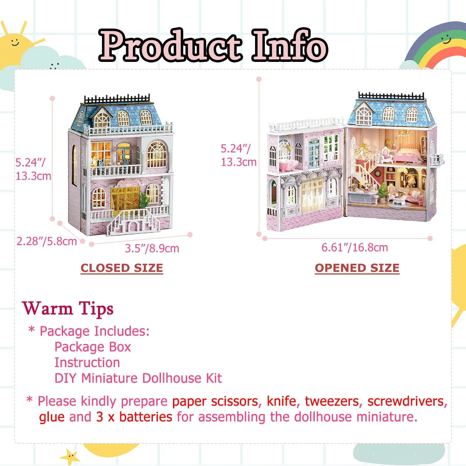 TuKIIE DIY Miniature Dollhouse Kit with Furniture, 1:32 Scale Creative Room Opened & Closed Mini Wooden Doll House for Kids Teens Adults(Romantic Castle)