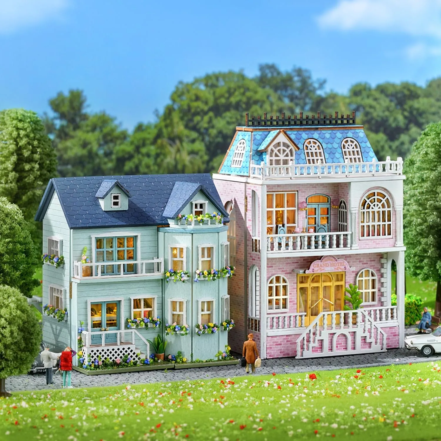 TuKIIE DIY Miniature Dollhouse Kit with Furniture, 1:32 Scale Creative Room Opened & Closed Mini Wooden Doll House for Kids Teens Adults(Romantic Castle)