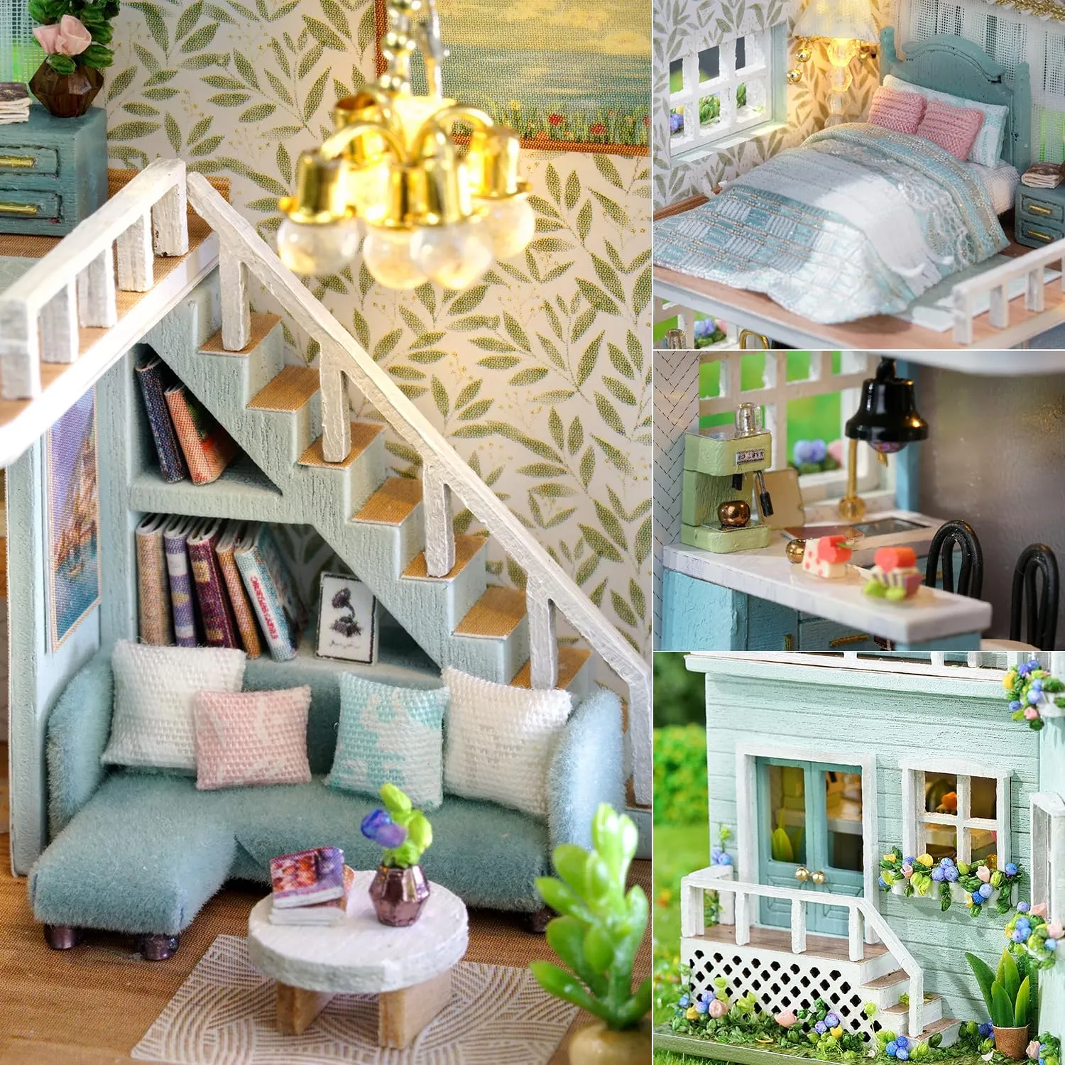 TuKIIE DIY Miniature Dollhouse Kit with Furniture, 1:32 Scale Creative Room Opened & Closed Mini Wooden Doll House for Kids Teens Adults(Warm House)