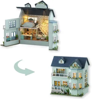 TuKIIE DIY Miniature Dollhouse Kit with Furniture, 1:32 Scale Creative Room Opened & Closed Mini Wooden Doll House for Kids Teens Adults(Warm House)