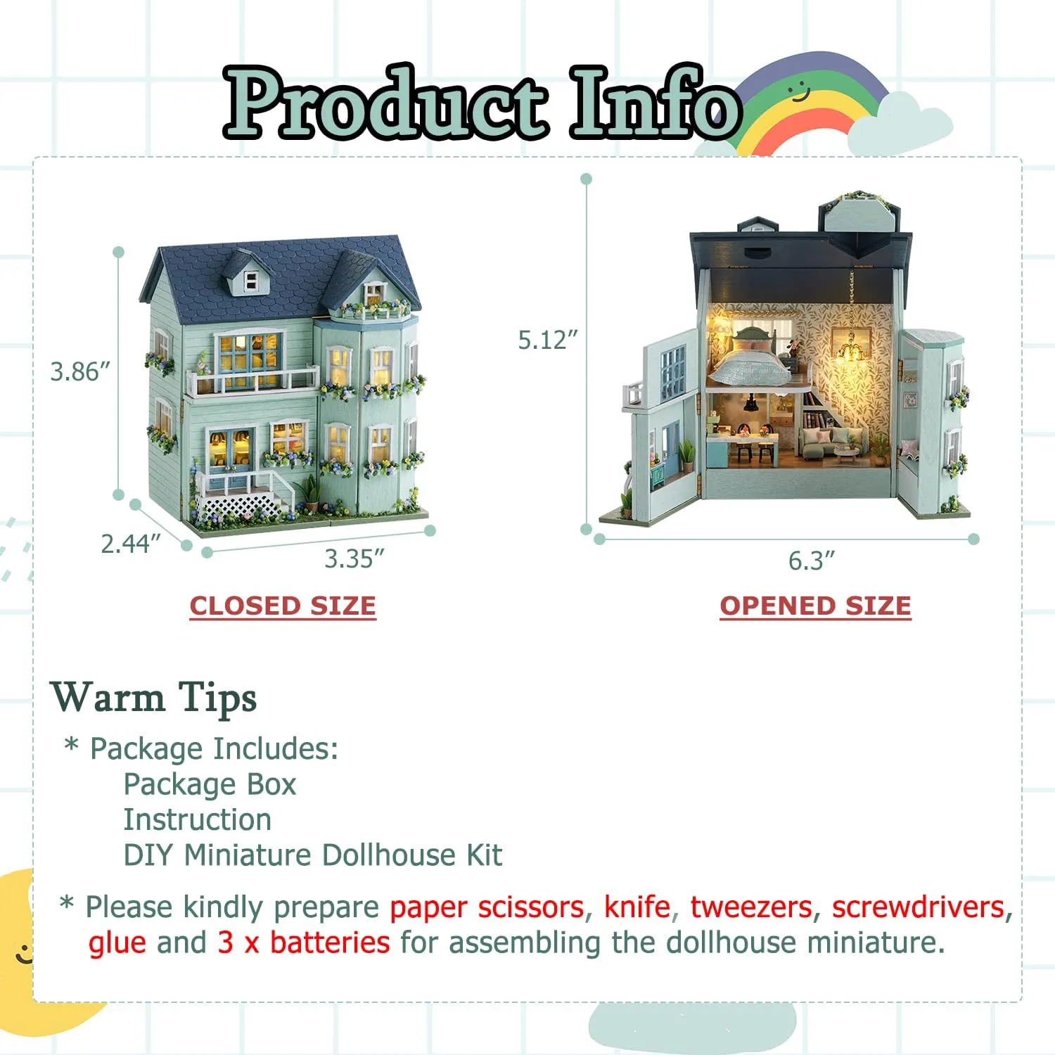 TuKIIE DIY Miniature Dollhouse Kit with Furniture, 1:32 Scale Creative Room Opened & Closed Mini Wooden Doll House for Kids Teens Adults(Warm House)