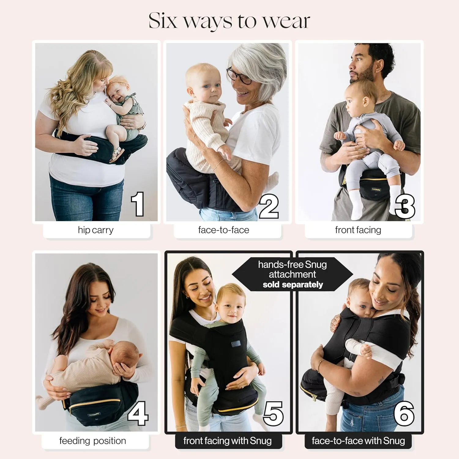 Tushbaby The Original Safety-Certified Hip Carrier for Babies & Toddlers: Machine Washable Child Waist Seat with Pocket Storage, As Seen on Shark Tank (23”-44” Waist, 0-3 yrs up to 45lbs) – Grey