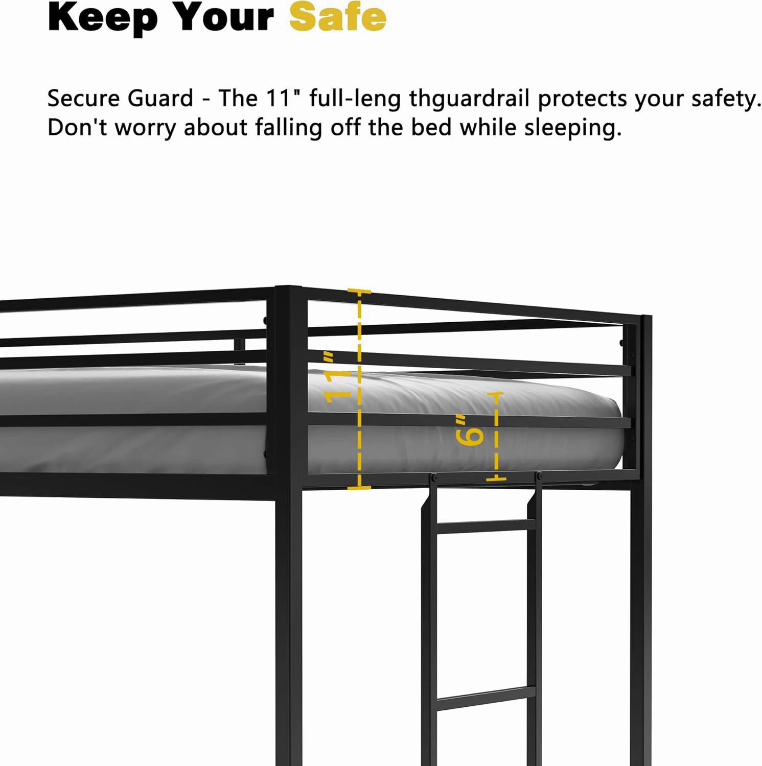 Twin Size Low Loft Bed for Kids,Kids Loft Bed Twin Size,Metal Loft Bed Frame for Boys Girls,Junior Low Loft Bed,Black