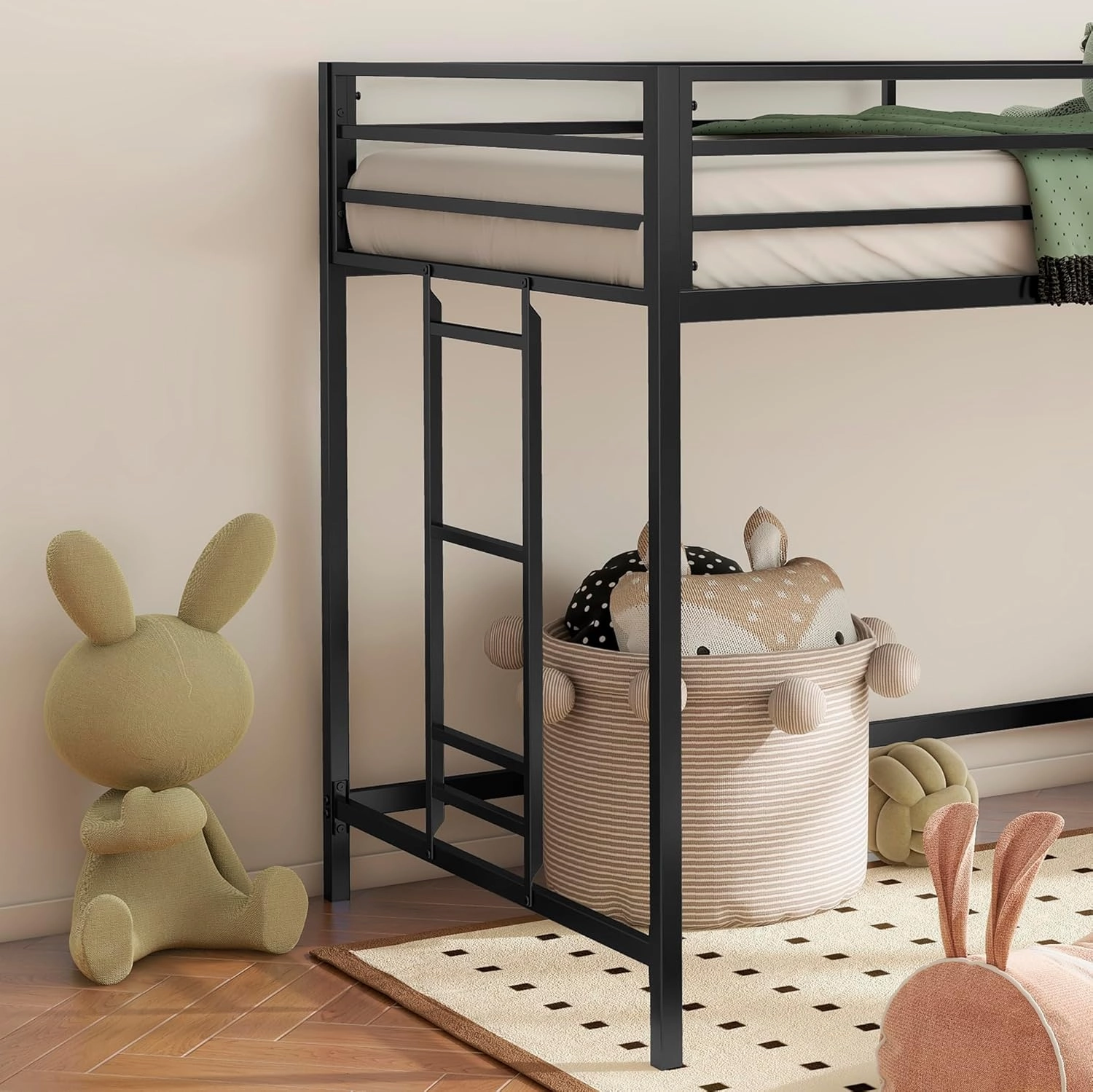 Twin Size Low Loft Bed for Kids,Kids Loft Bed Twin Size,Metal Loft Bed Frame for Boys Girls,Junior Low Loft Bed,Black