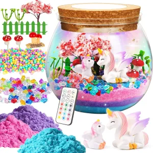 Tywop Unicorn Terrarium Kit with Color-Changing LED Lights & Remote | DIY Night Light Dinosaur Educational Science Craft for Girls Ages 4-12 | Ultimate Birthday & Christmas Gift