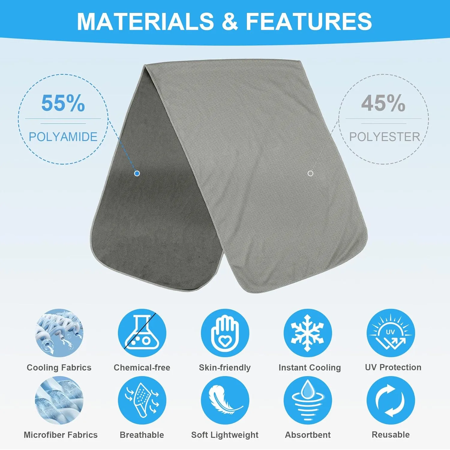U-pick 20 Packs Cooling Towels for Hot Weather（40"x12", Instant Cooling Face Neck Rags, Chilly Breathable Cool Towels for Gym, Yoga, Golf, Workout, Camping, Travel, Theme Parks & More Activities