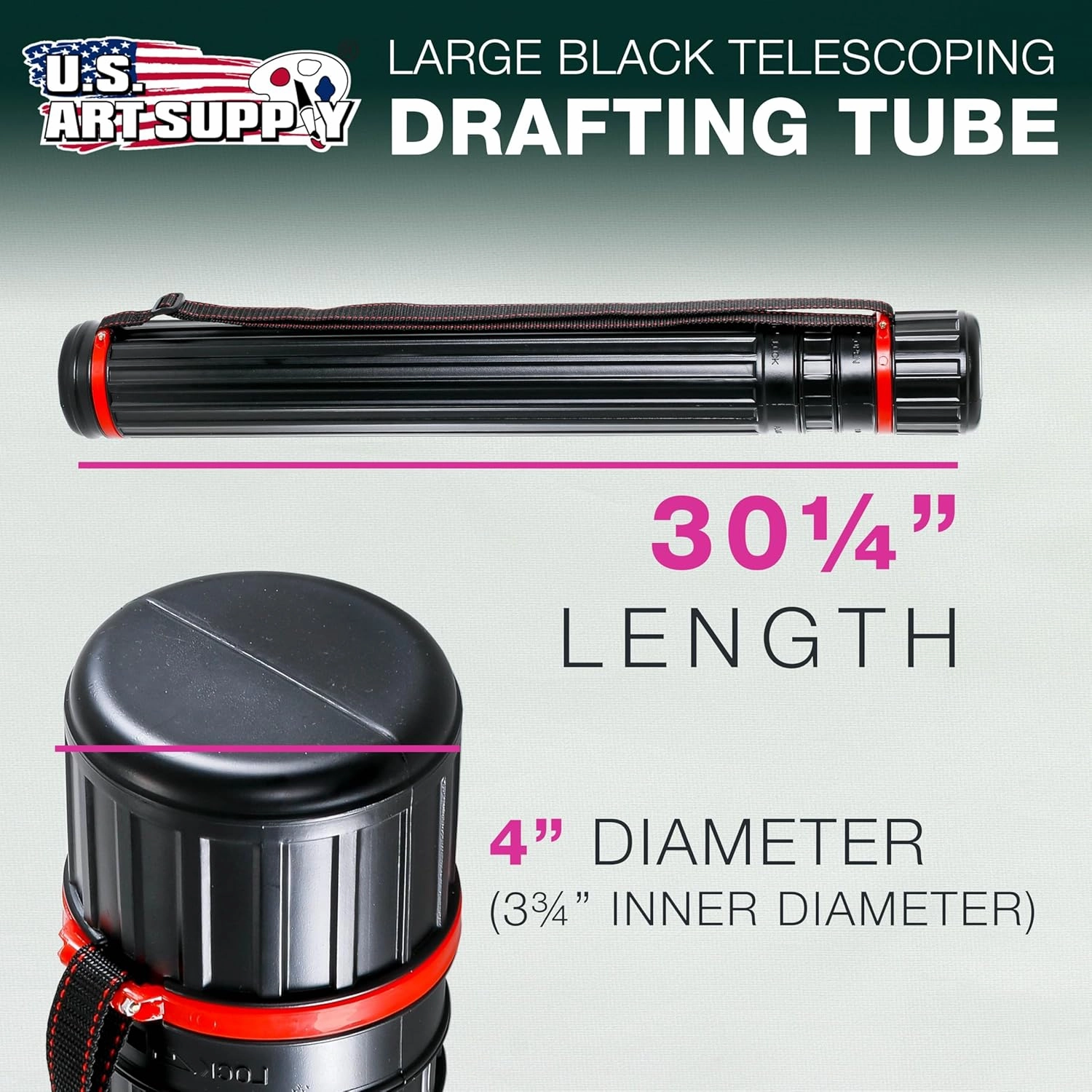U.S. Art Supply Poster Tube - Telescoping Adjustable (30.25" - 52") - 4" Diameter Durable Carrier for Art, Blueprints, Drafting, Transport & Storage