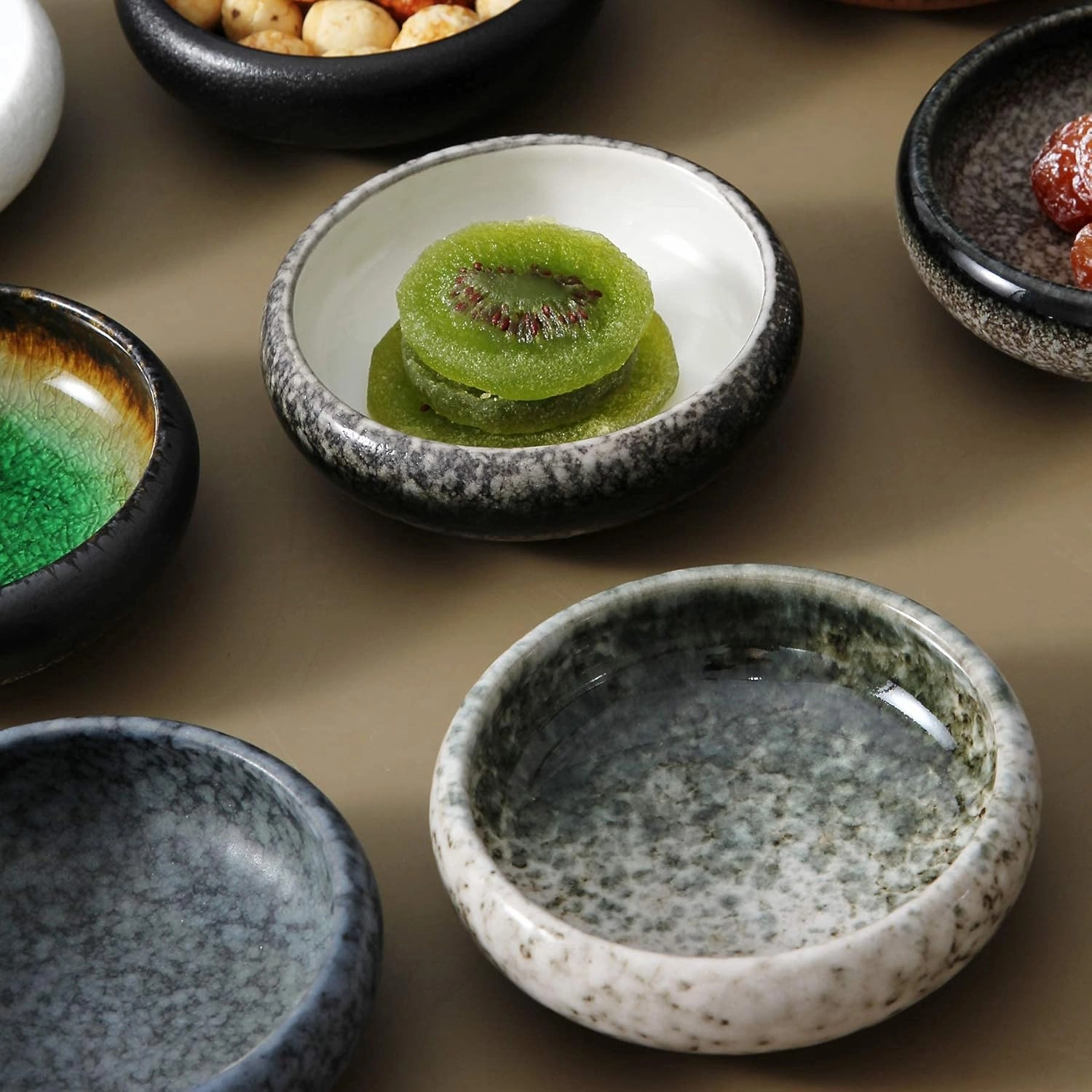 Uaral Soy Sauce Bowls Dipping Sauce Dish Ceramic Pinch bowl Japanese Dishes 3.35 Inch Set of 6 (Emerald Green)