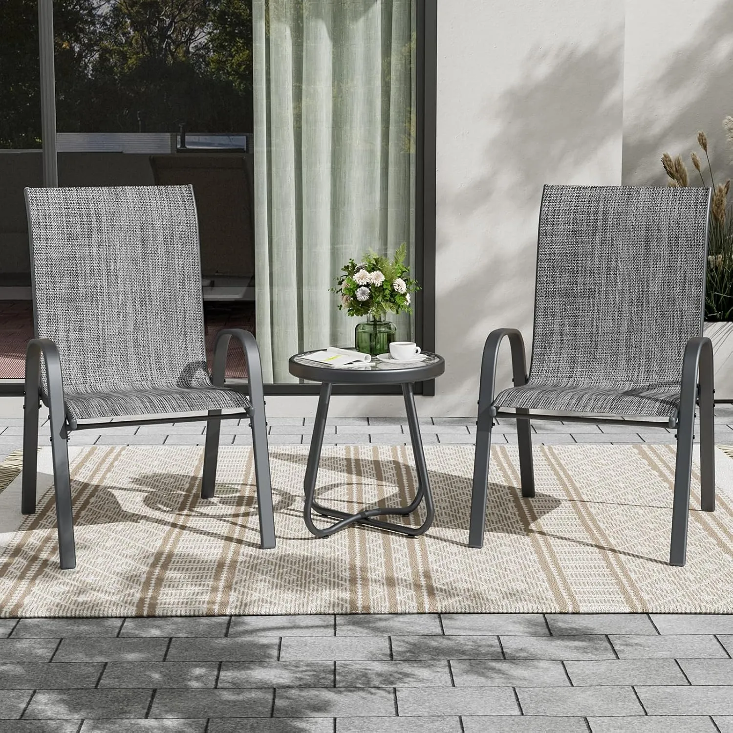 UDPATIO Patio Chairs Set of 2, Stackable Outdoor Dining Chairs for All Weather, Outdoor Furniture with Breathable Textilene Fabric, 350LBS Capacity, for Garden, Backyard, Deck (Dark Grey)
