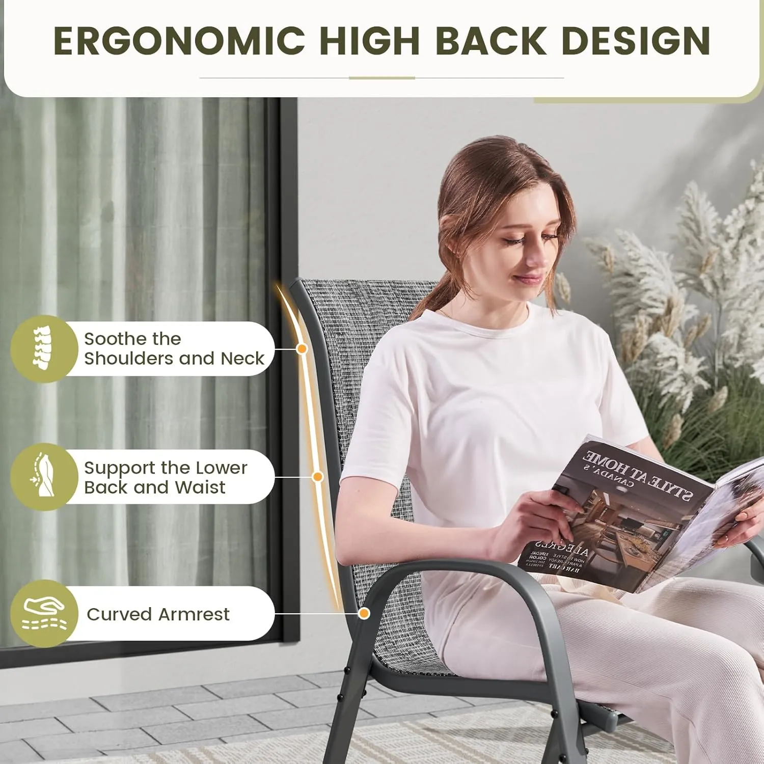 UDPATIO Patio Chairs Set of 2, Stackable Outdoor Dining Chairs for All Weather, Outdoor Furniture with Breathable Textilene Fabric, 350LBS Capacity, for Garden, Backyard, Deck (Dark Grey)