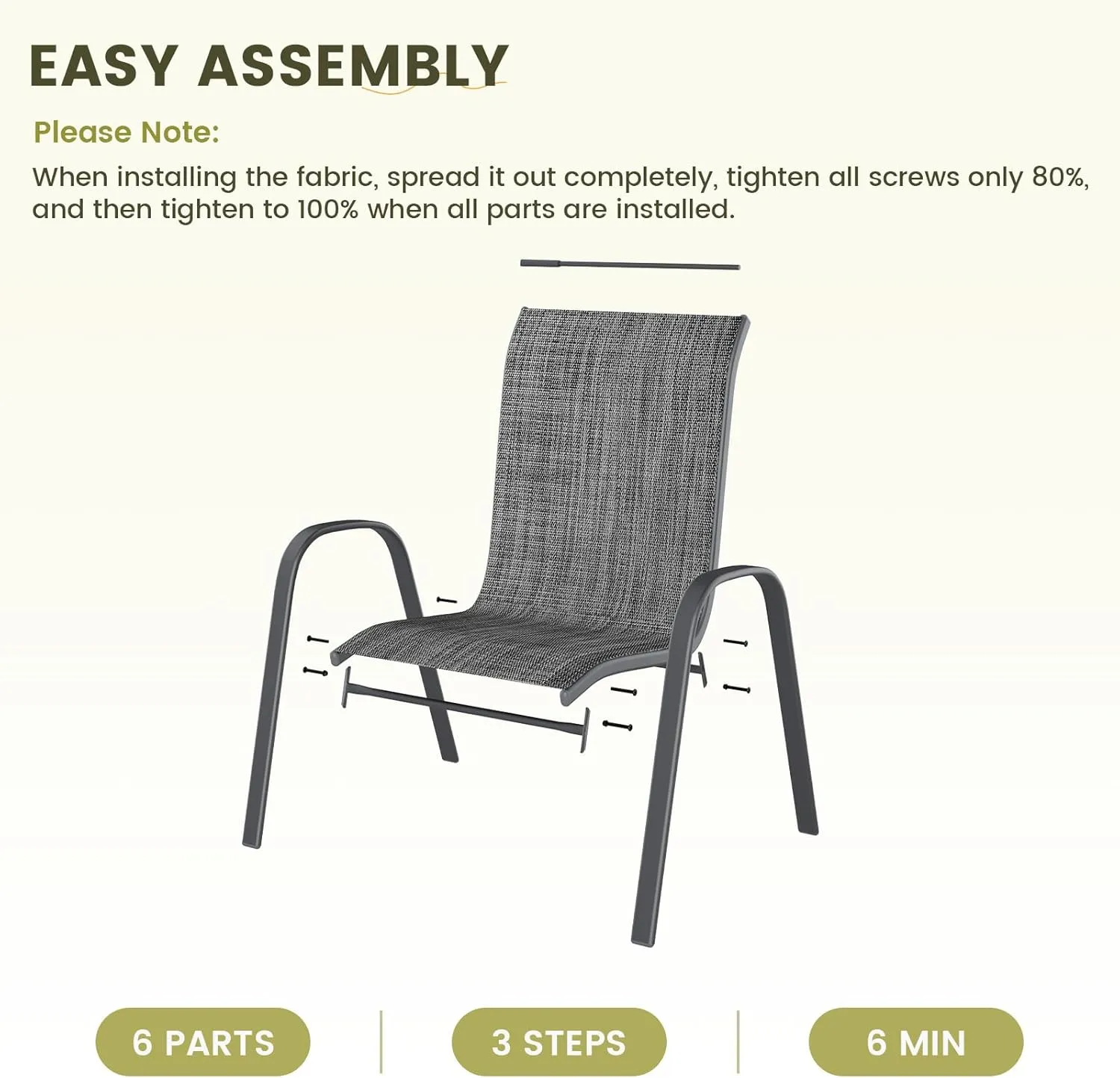 UDPATIO Patio Chairs Set of 2, Stackable Outdoor Dining Chairs for All Weather, Outdoor Furniture with Breathable Textilene Fabric, 350LBS Capacity, for Garden, Backyard, Deck (Dark Grey)
