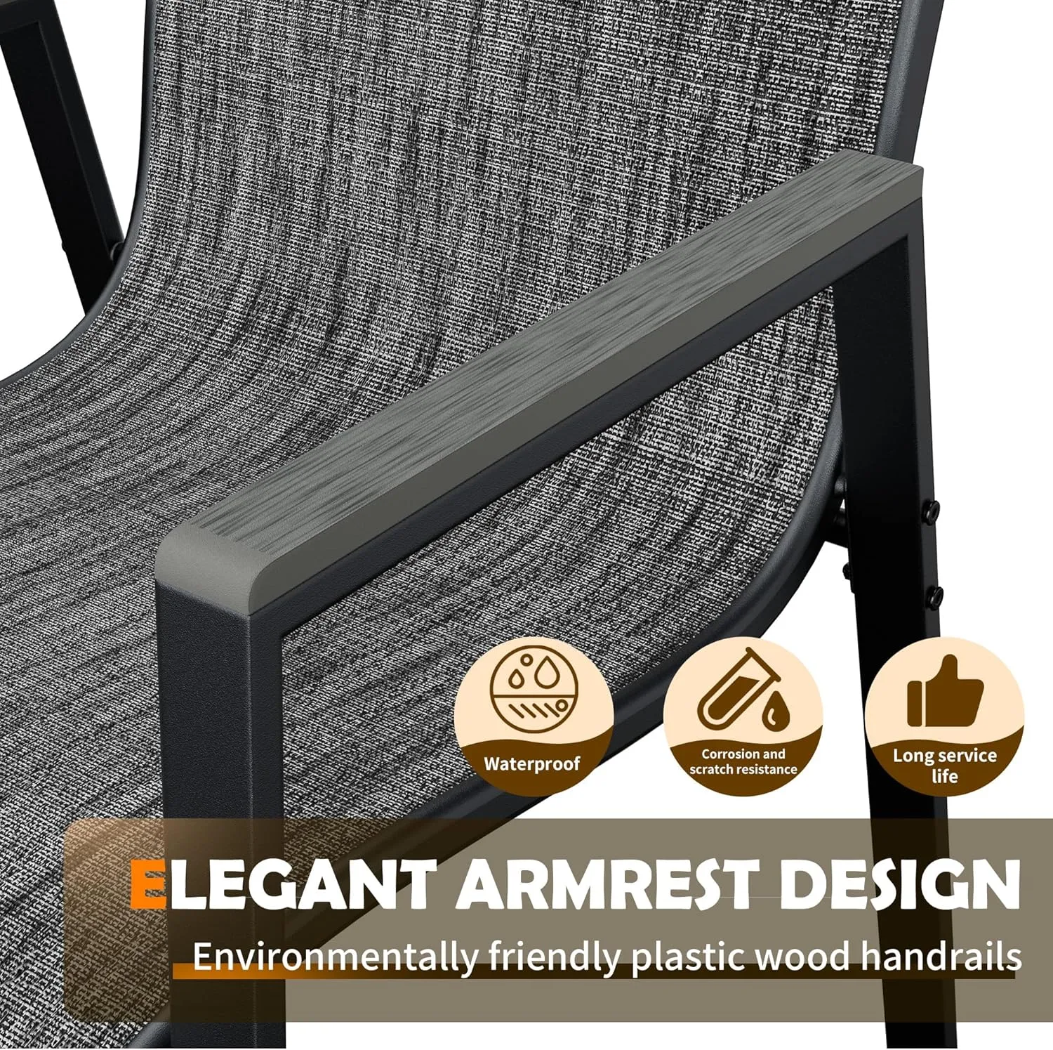 UDPATIO Patio Chairs Set of 4, Outdoor Stackable Dining Chairs with All Weather Breathable Textilene, High Back Metal Frame for Lawn Garden Backyard Deck, Dark Grey