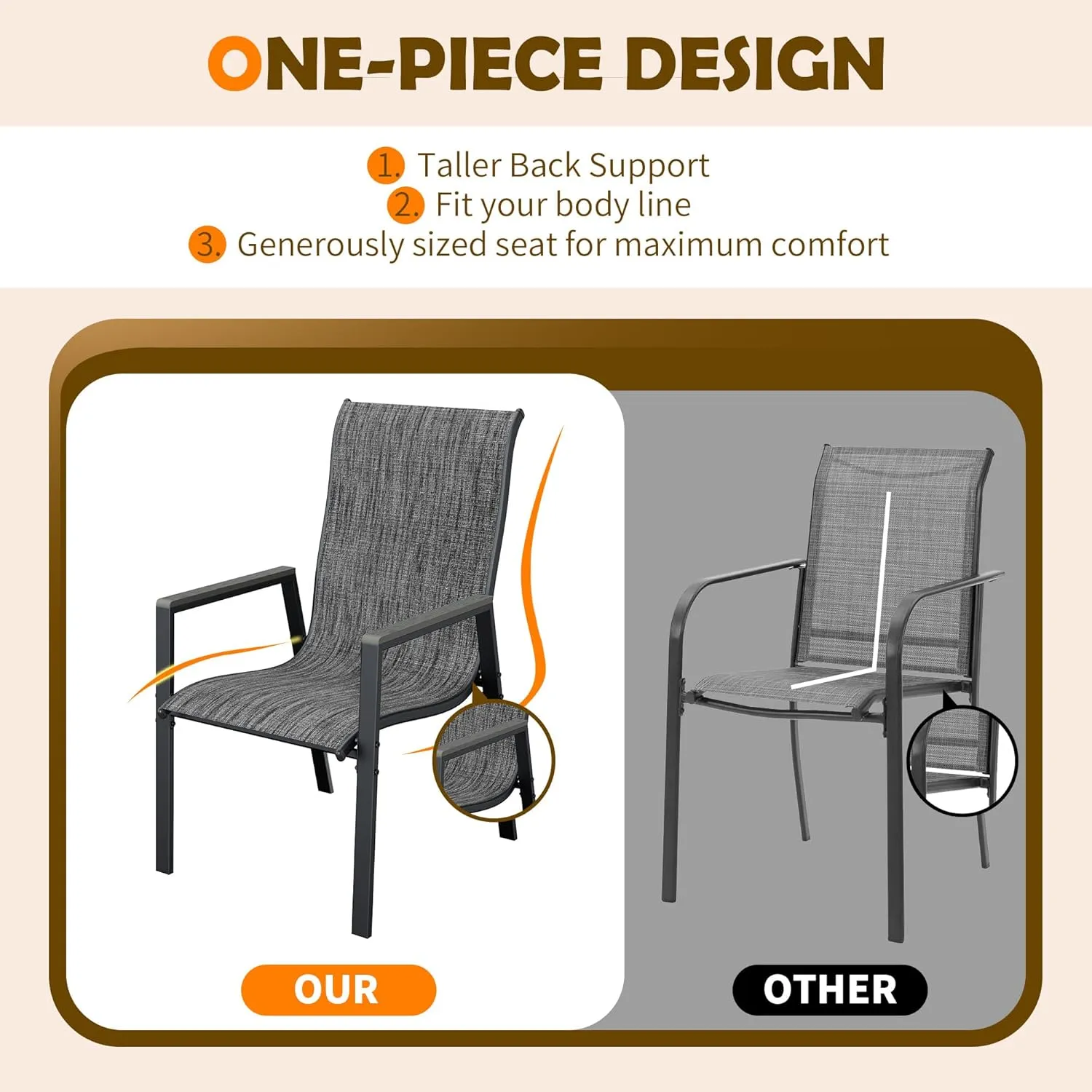 UDPATIO Patio Chairs Set of 4, Outdoor Stackable Dining Chairs with All Weather Breathable Textilene, High Back Metal Frame for Lawn Garden Backyard Deck, Dark Grey