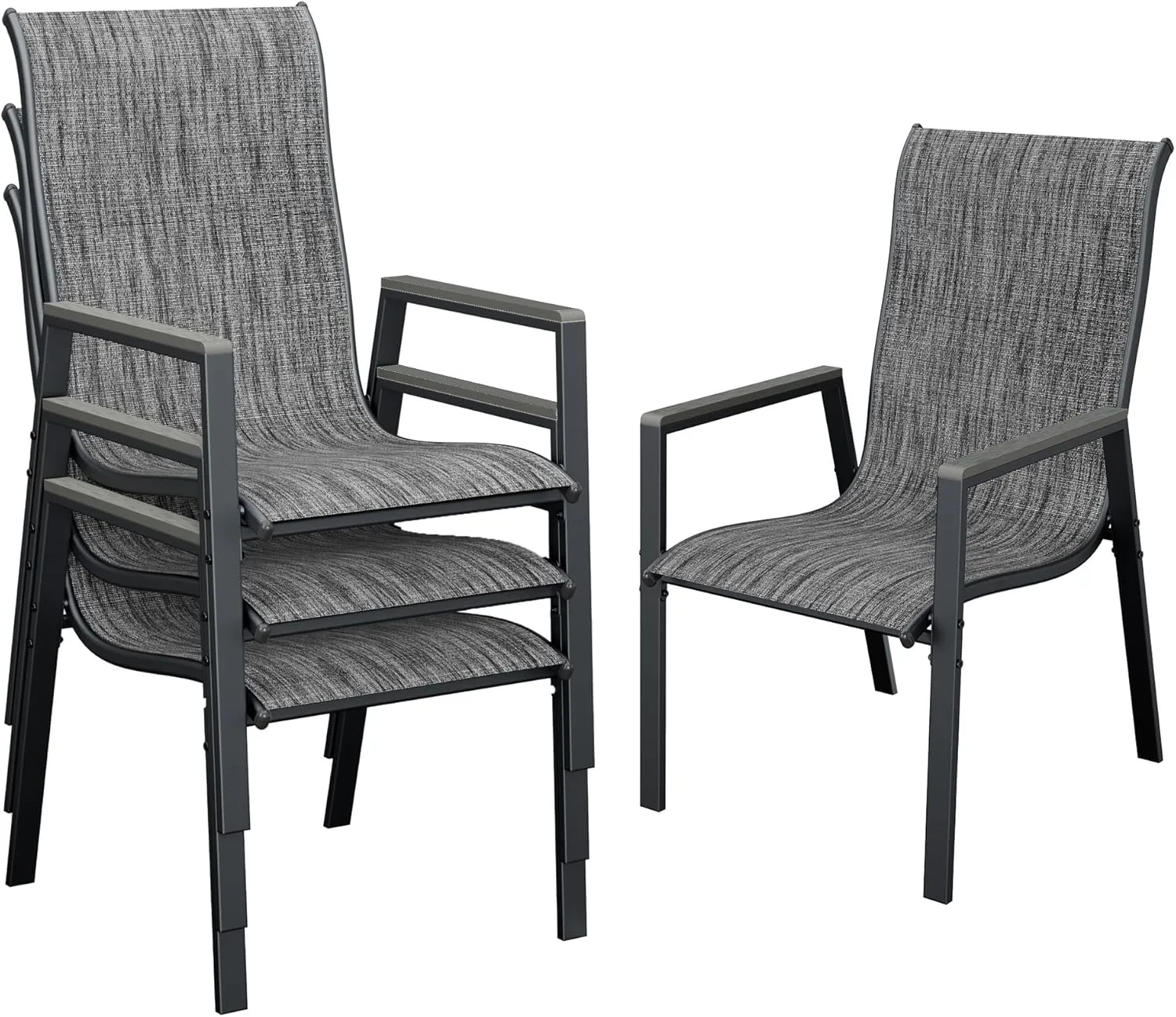 UDPATIO Patio Chairs Set of 4, Outdoor Stackable Dining Chairs with All Weather Breathable Textilene, High Back Metal Frame for Lawn Garden Backyard Deck, Dark Grey