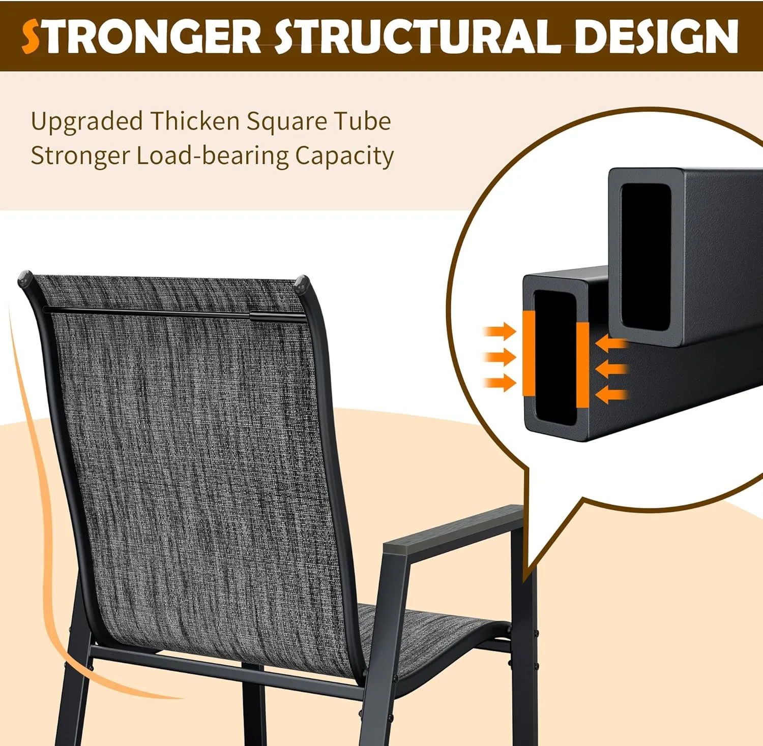 UDPATIO Patio Chairs Set of 4, Outdoor Stackable Dining Chairs with All Weather Breathable Textilene, High Back Metal Frame for Lawn Garden Backyard Deck, Dark Grey