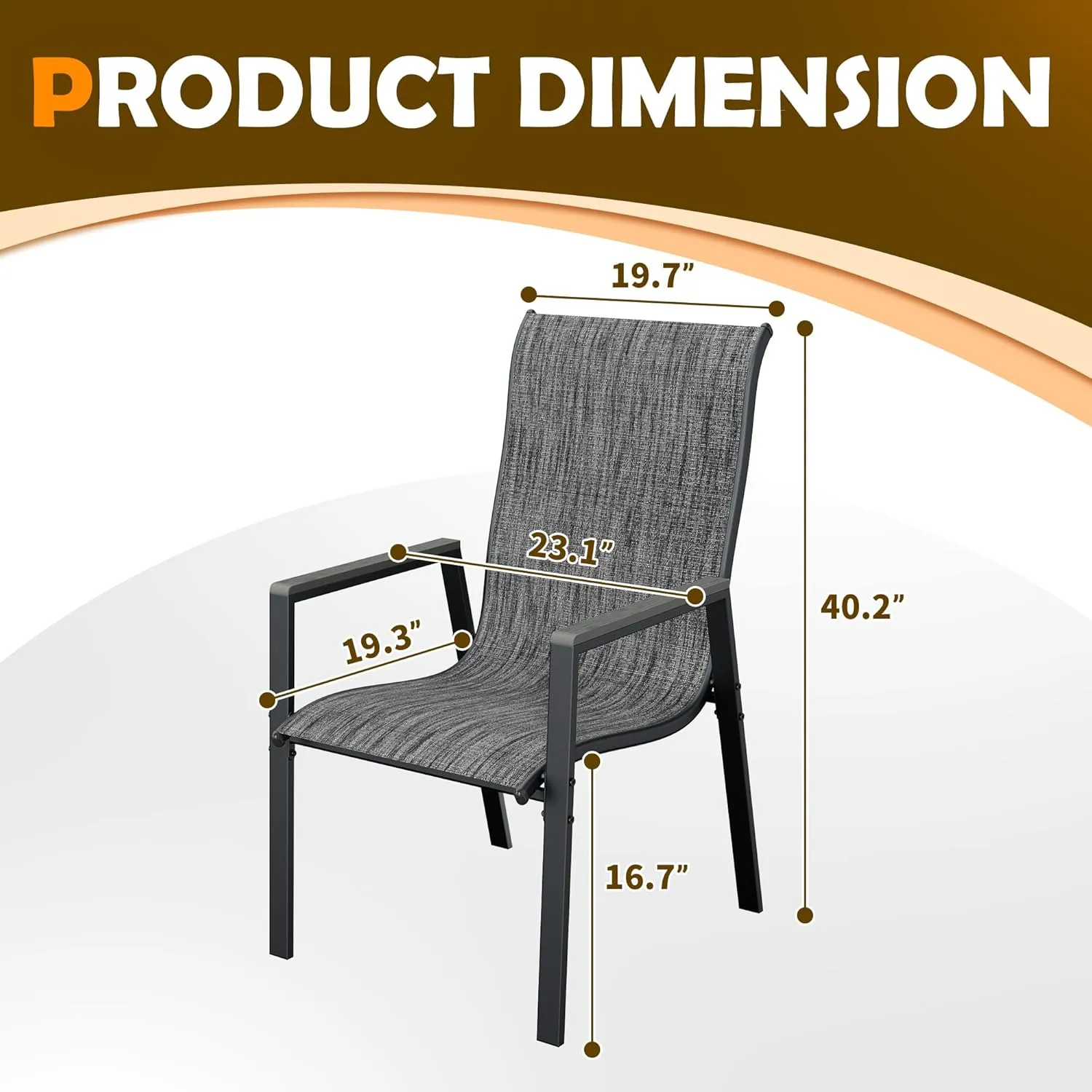 UDPATIO Patio Chairs Set of 4, Outdoor Stackable Dining Chairs with All Weather Breathable Textilene, High Back Metal Frame for Lawn Garden Backyard Deck, Dark Grey