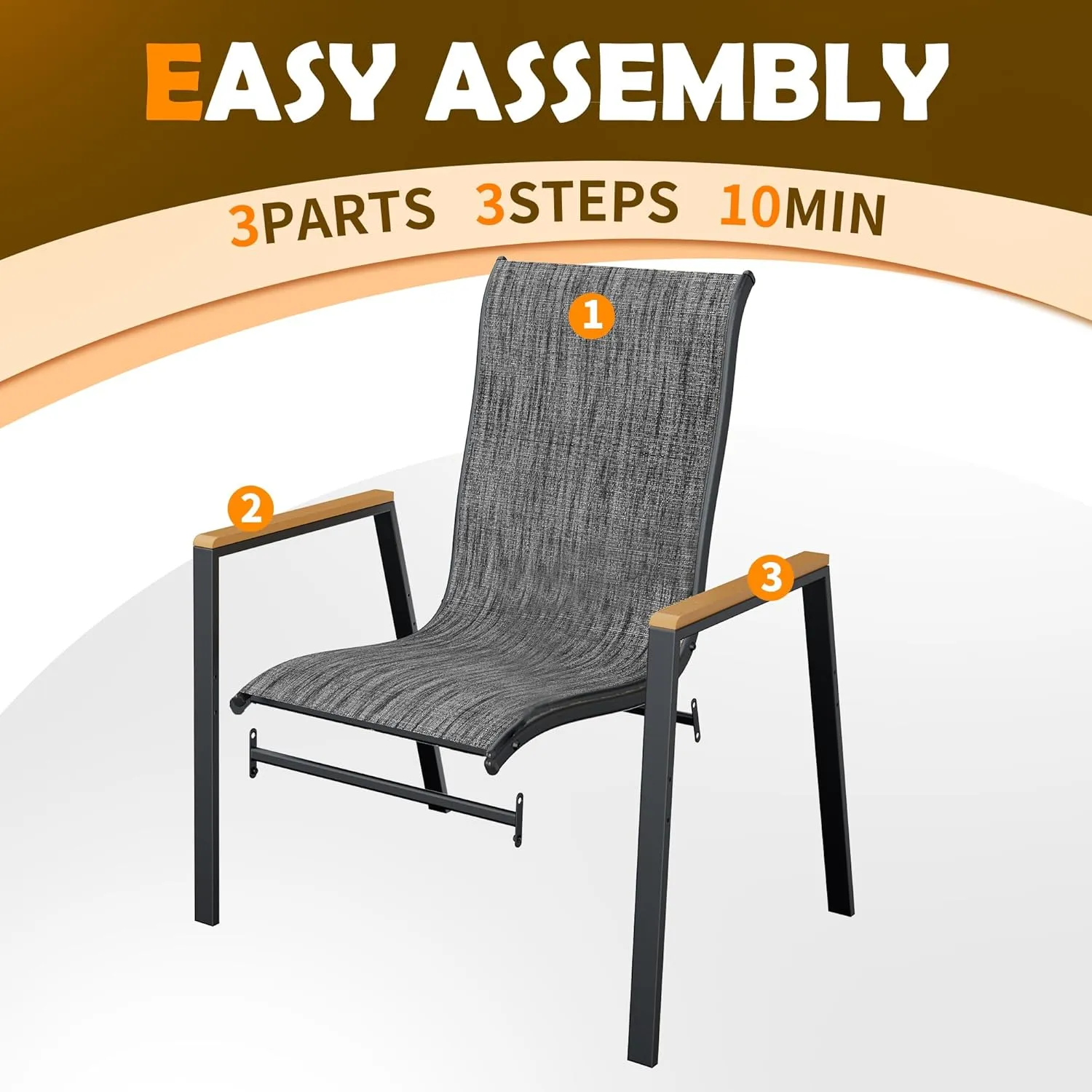UDPATIO Patio Chairs Set of 4, Outdoor Stackable Dining Chairs with All Weather Breathable Textilene, High Back Metal Frame for Lawn Garden Backyard Deck, Dark Grey