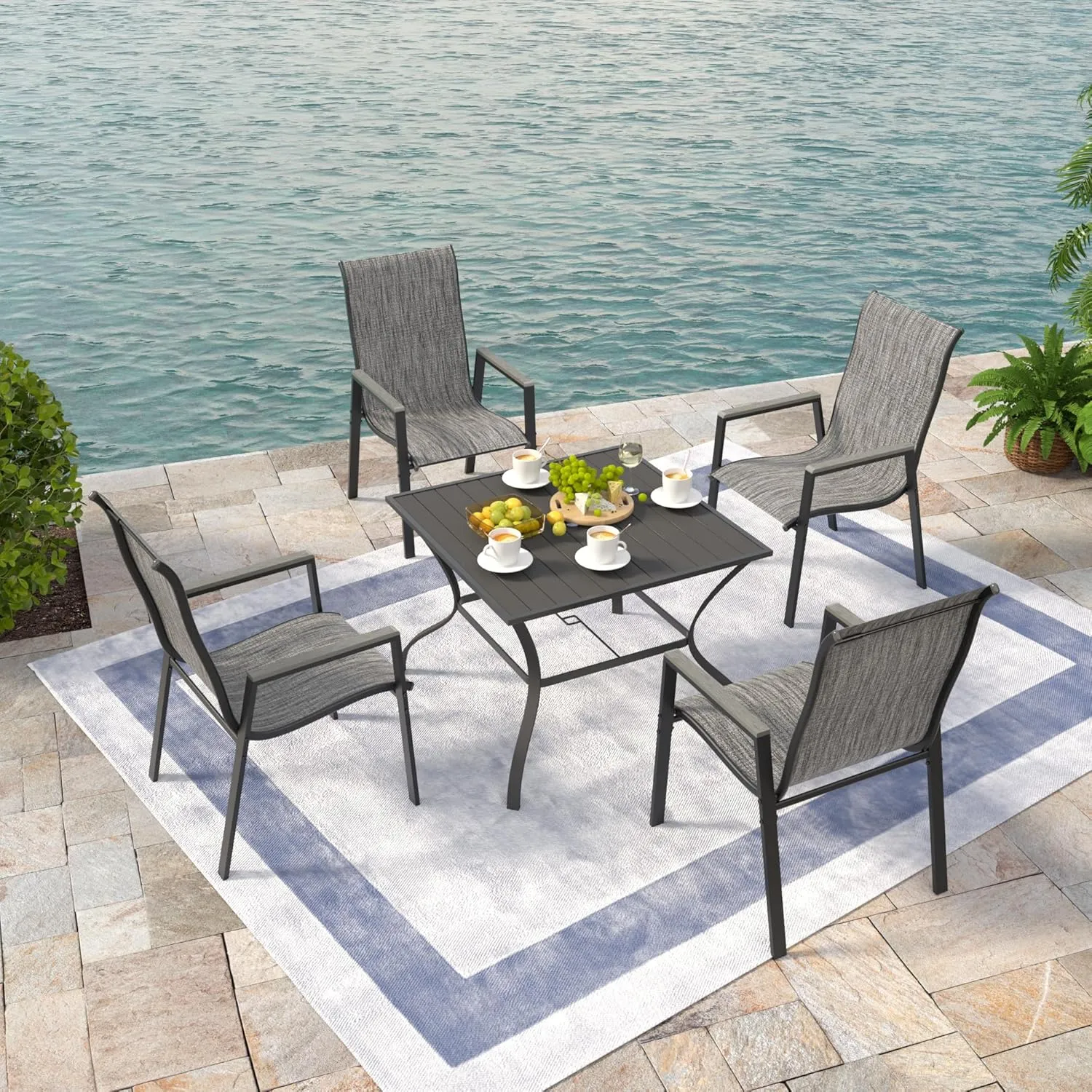 UDPATIO Patio Chairs Set of 4, Outdoor Stackable Dining Chairs with All Weather Breathable Textilene, High Back Metal Frame for Lawn Garden Backyard Deck, Dark Grey