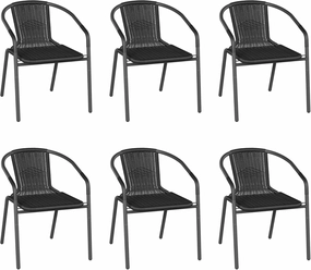UDPATIO Rattan Outdoor Dining Chairs Set of 6, Wicker Stackable Patio Chairs with All Weather Curved Back & Metal Frame, for Indoor Restaurant Porch Deck, Black
