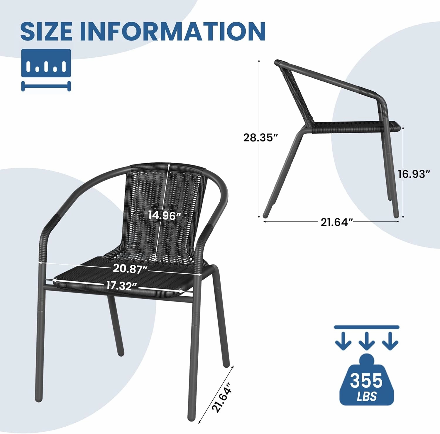 UDPATIO Rattan Outdoor Dining Chairs Set of 6, Wicker Stackable Patio Chairs with All Weather Curved Back & Metal Frame, for Indoor Restaurant Porch Deck, Black