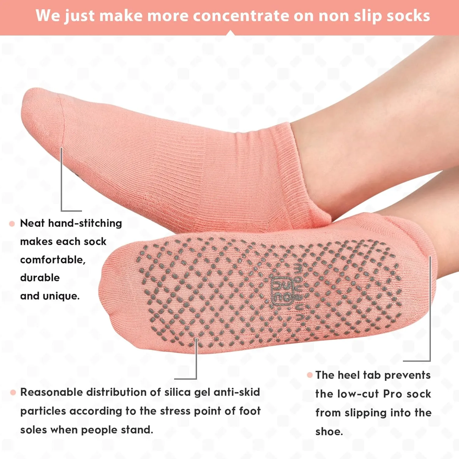 unenow Unisex Non Slip Grip Socks with Cushion for Yoga Pilates Barre Home & Hospital