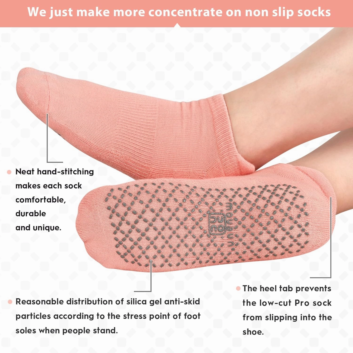 unenow Unisex Non Slip Grip Socks with Cushion for Yoga Pilates Barre Home & Hospital