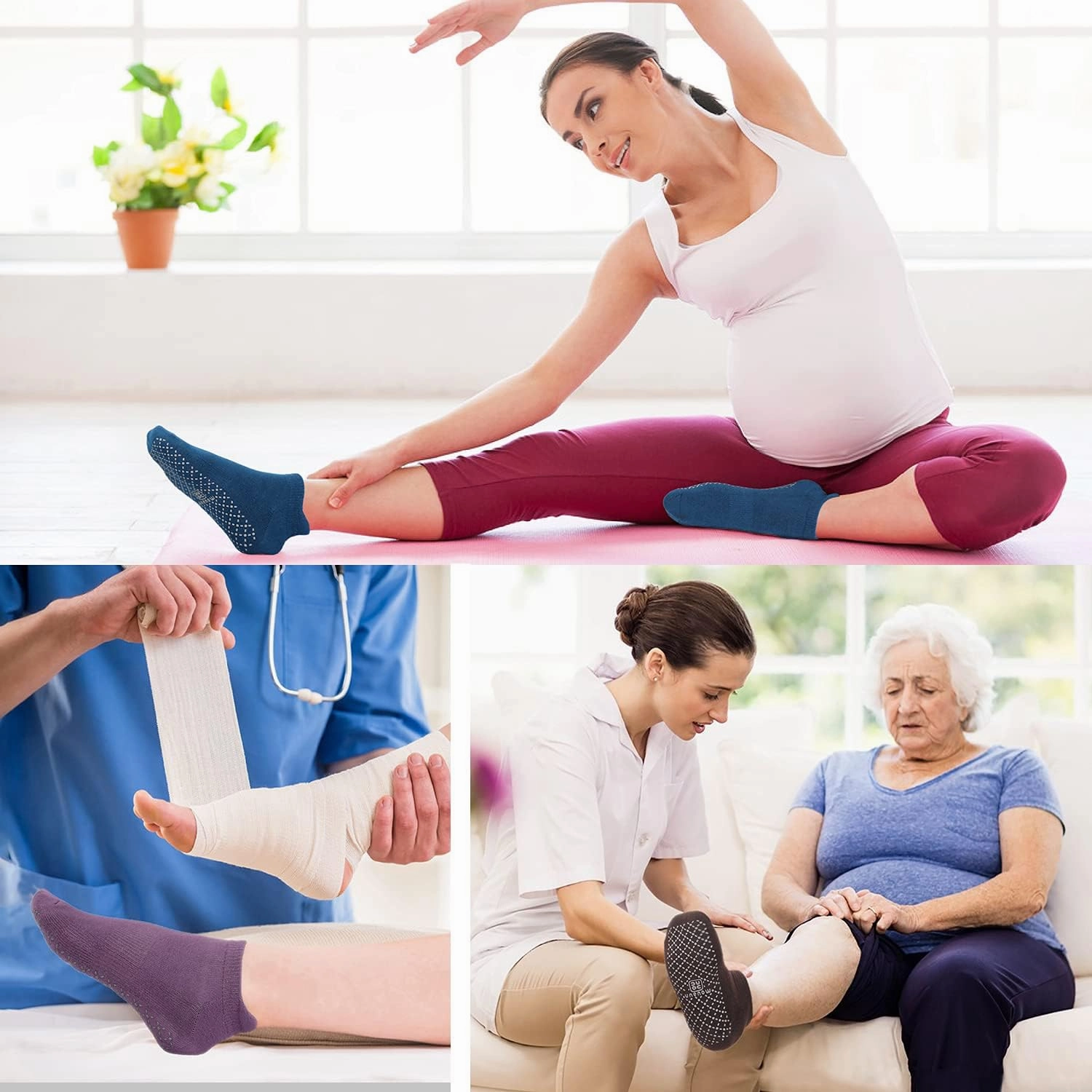 unenow Unisex Non Slip Grip Socks with Cushion for Yoga Pilates Barre Home & Hospital