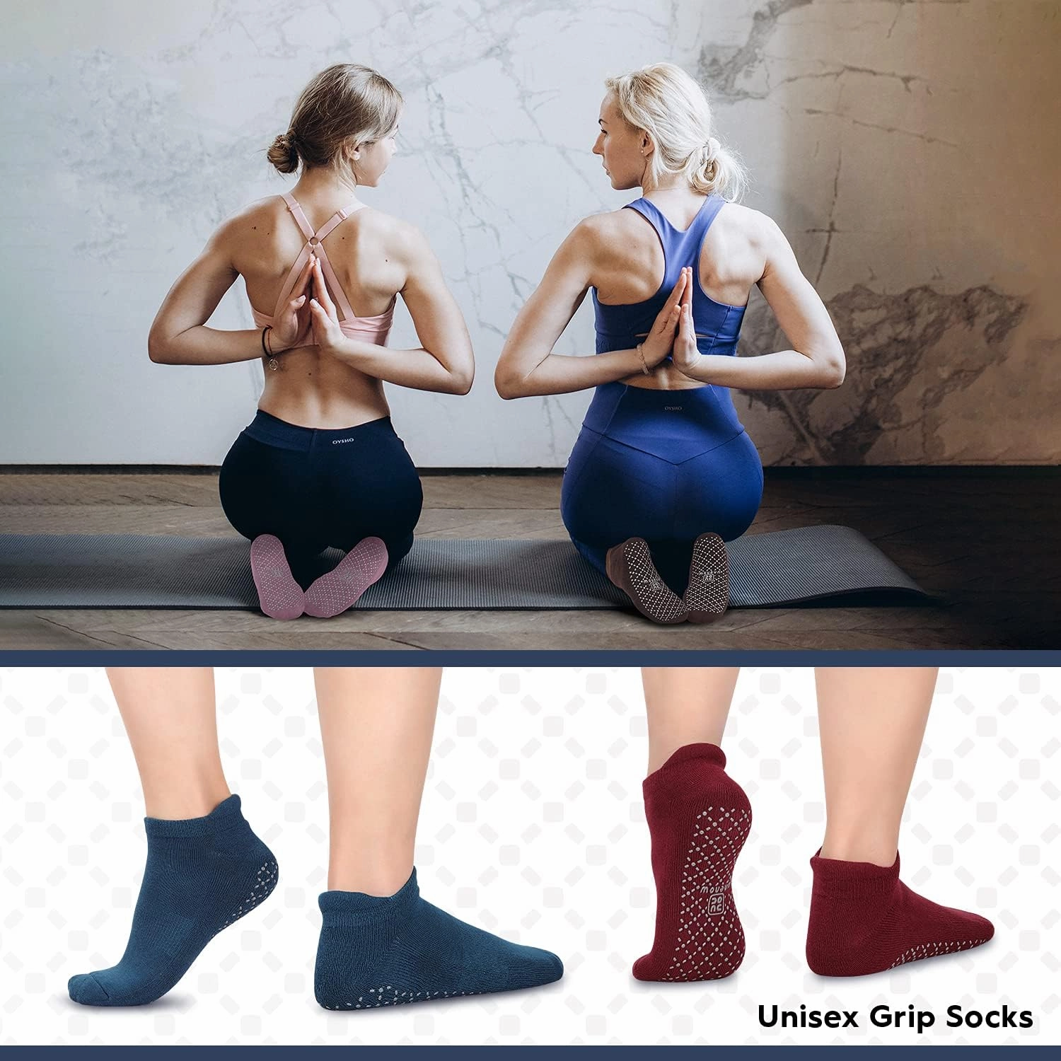 unenow Unisex Non Slip Grip Socks with Cushion for Yoga Pilates Barre Home & Hospital