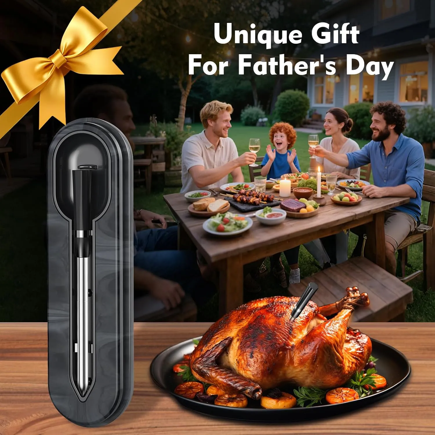 Unique Wireless Meat Thermometer, Accurate Temperature Detection Probe, 500FT Remote Monitoring, Dual Alarm, Cooking Meat Thermometer Wireless for Grilling, Smoking, Oven, BBQ, Rotisserie